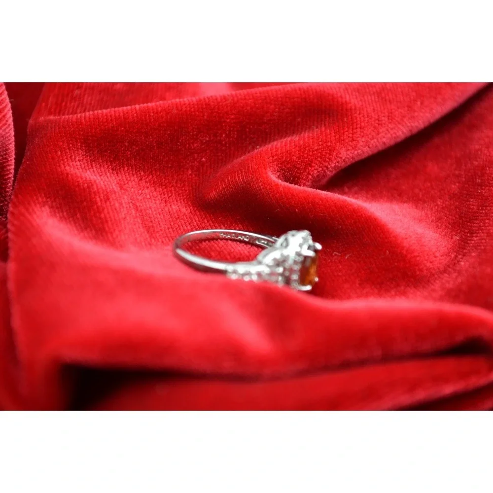 Vintage RSI Sterling Silver 925 Amber CZ Halo Ring Size 7.25 Thailand Jewelry